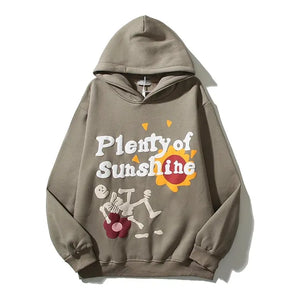 Retro Foam Kapok Print Letter Embroidery Hoodie Set