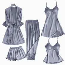 Load image into Gallery viewer, Satin Lace 5 Pieces Pajamas Set
