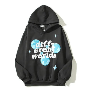 Retro Foam Kapok Print Letter Embroidery Hoodie Set