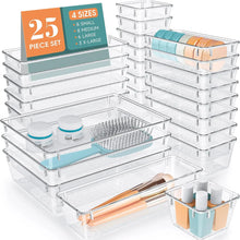 Load image into Gallery viewer, 25 Pieces Clear Plastic Drawer Organizer Set
