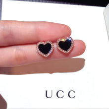 Load image into Gallery viewer, Onyx Heart Earrings
