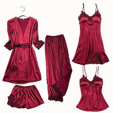 Load image into Gallery viewer, Satin Lace 5 Pieces Pajamas Set
