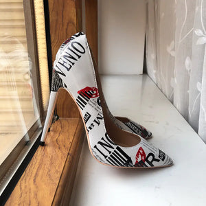 Pointy Toe Graphic Print High Heel Shoes