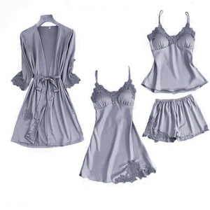 Satin Lace 5 Pieces Pajamas Set