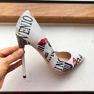 Pointy Toe Graphic Print High Heel Shoes