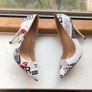 Pointy Toe Graphic Print High Heel Shoes