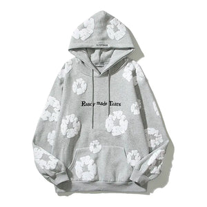 Retro Foam Kapok Print Letter Embroidery Hoodie Set