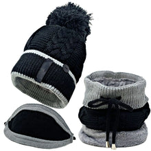 Load image into Gallery viewer, Pompom Beanie Hat Neck Warmer Set of 3
