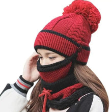 Load image into Gallery viewer, Pompom Beanie Hat Neck Warmer Set of 3
