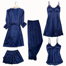 Load image into Gallery viewer, Satin Lace 5 Pieces Pajamas Set
