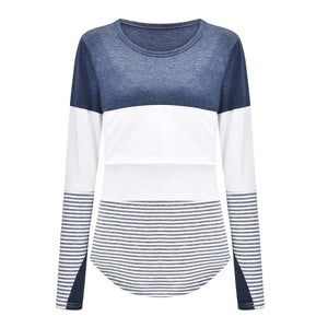 Long Sleeve Striped Maternity Nursing Top