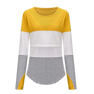 Long Sleeve Striped Maternity Nursing Top