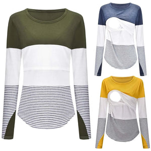 Long Sleeve Striped Maternity Nursing Top