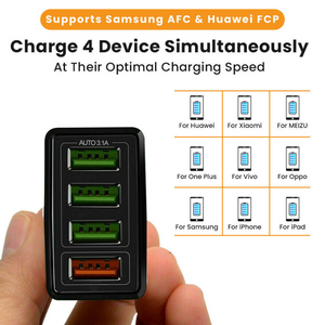 4 Port Fast Charge 3.0 USB Hub Wall Charger