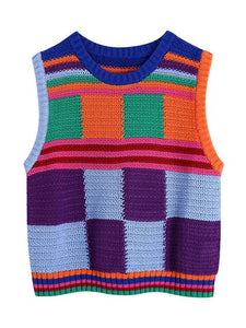 Knitted Contrast Color Crop Tank Top and Shorts Set