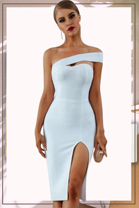 Delicate Diva High Slit Off The Shoulder White Bodycon Midi dress