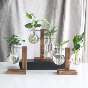 Glass and Wood  Planter Table Desktop Vase