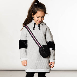 Little Girl's Quilted Fleece Hooded Dress With Pouch