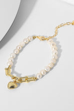 Load image into Gallery viewer, 14K Gold Plated Heart Charm Pearl Bracelet
