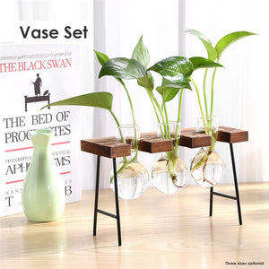 Glass and Wood  Planter Table Desktop Vase