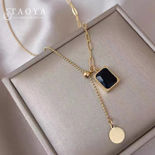 Load image into Gallery viewer, Black Gem Square Necklace
