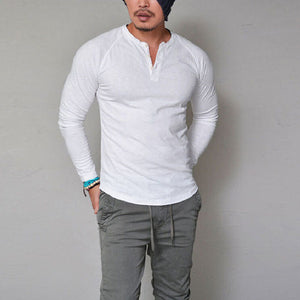 Men's Solid Color Button Long Sleeve Top