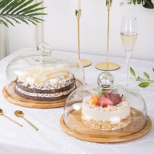 Bamboo Tray Cake Glass Cover