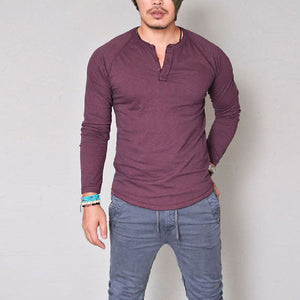 Men's Solid Color Button Long Sleeve Top