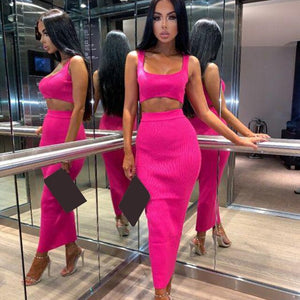 2 Piece Crop Top Long Skirt Set