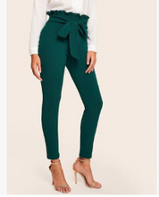 Load image into Gallery viewer, Elegant Frill Trim Bow Belted Solid High Waist Pants
