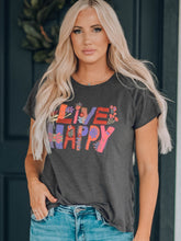 Load image into Gallery viewer, LIVE HAPPY Floral Graphic Short Sleeve T-Shirt
