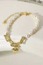 Load image into Gallery viewer, 14K Gold Plated Heart Charm Pearl Bracelet
