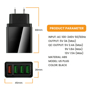 4 Port Fast Charge 3.0 USB Hub Wall Charger