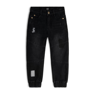 Little Boy's Black Denim Jogger Pants