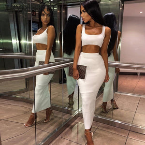 2 Piece Crop Top Long Skirt Set