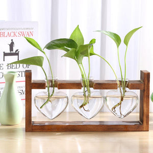 Glass and Wood  Planter Table Desktop Vase