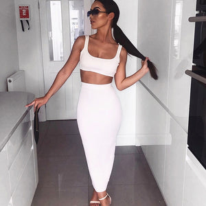 2 Piece Crop Top Long Skirt Set