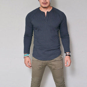 Men's Solid Color Button Long Sleeve Top