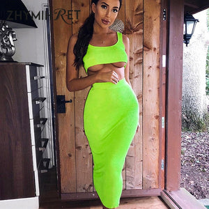 2 Piece Crop Top Long Skirt Set