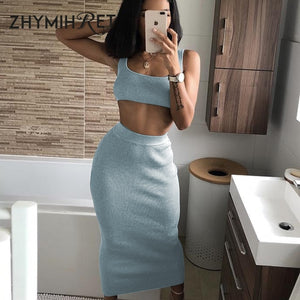 2 Piece Crop Top Long Skirt Set