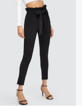 Load image into Gallery viewer, Elegant Frill Trim Bow Belted Solid High Waist Pants
