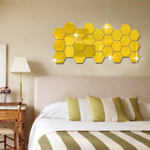 12PCs/Set DIY 3D Hexagon Mirror Wall Sticker