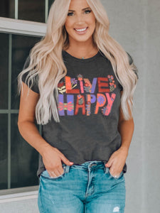 LIVE HAPPY Floral Graphic Short Sleeve T-Shirt