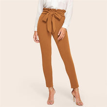 Load image into Gallery viewer, Elegant Frill Trim Bow Belted Solid High Waist Pants
