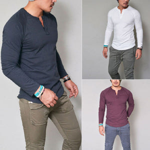 Men's Solid Color Button Long Sleeve Top