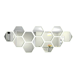 12PCs/Set DIY 3D Hexagon Mirror Wall Sticker