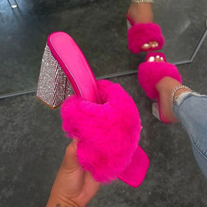 Banquet Fashion Slippers High-heeled Rhinestone Sandals