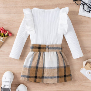 Little Girl's Knitted Ribbed Long Sleeve Skirt Set