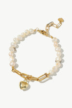 Load image into Gallery viewer, 14K Gold Plated Heart Charm Pearl Bracelet
